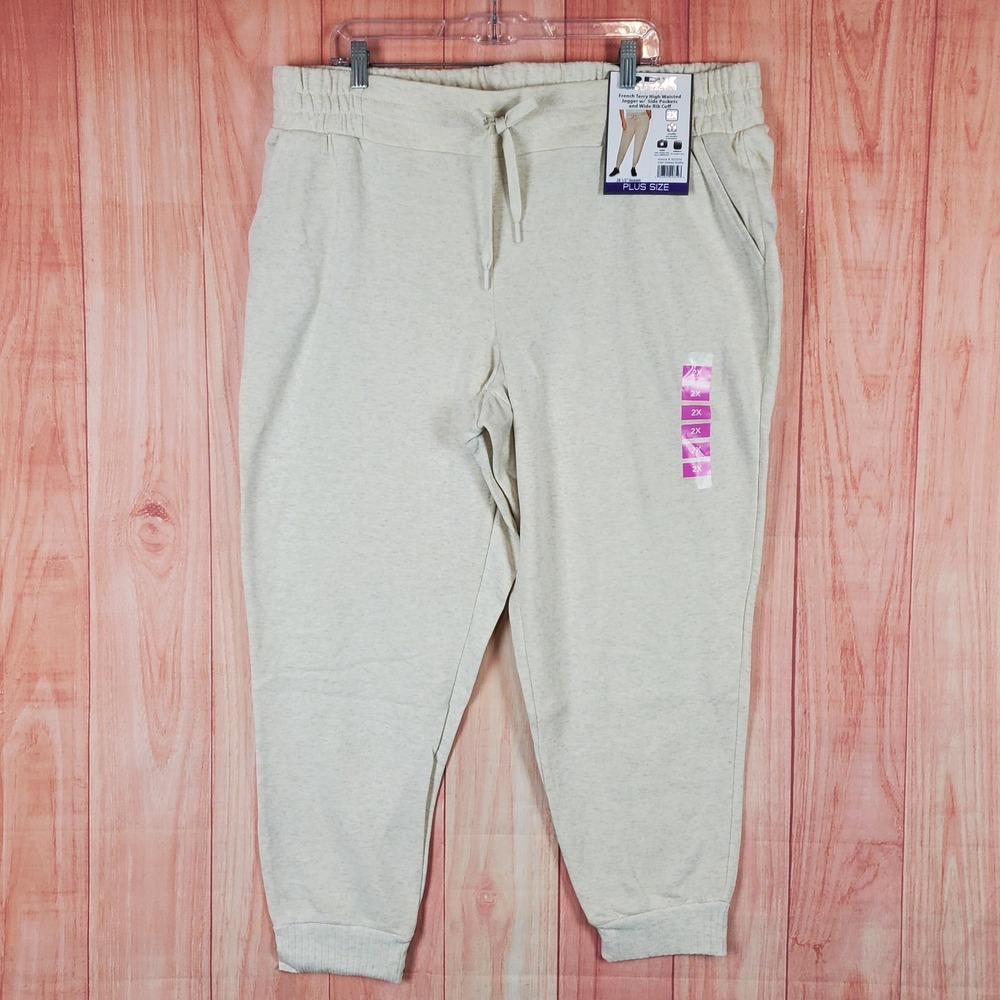 RBX Active French Terry Jogger Pants Womens 2X Plus Heather Tapered Leg Athletic